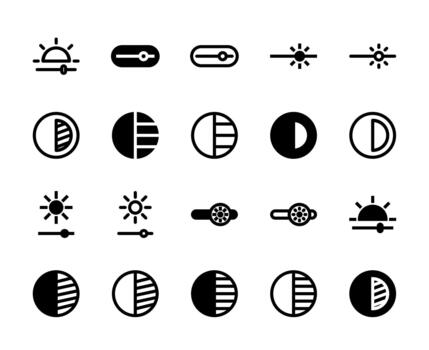 20 brillo y contraste íconos línea y sólido estilo para visual controlar vector