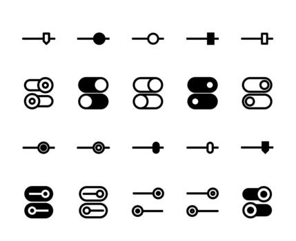 20 Slider and Switch Icons Line and Solid style for UI Controls vector