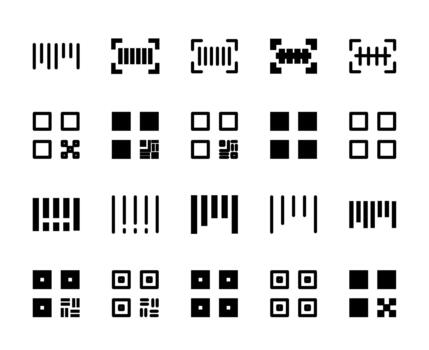 20 Barcode and QR Icons Line and Solid style for Digital Identification vector