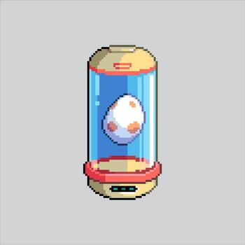Pixel art illustration Dinosaur Egg. Pixelated Dino Egg. Dinosaur Egg in Tube Glass Icon pixelated for the pixel art game and icon for website and game. old school retro. vector