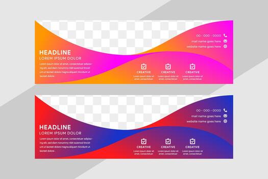 Abstract Geometric wave banner template design on horizontal layout. vector