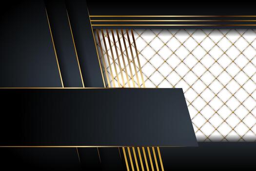 Geometric gradient black gold background. white square pattern with gold border and gold circle each point of angle. diagonal and horizontal line use gradient gold colors. Graphic design element vector