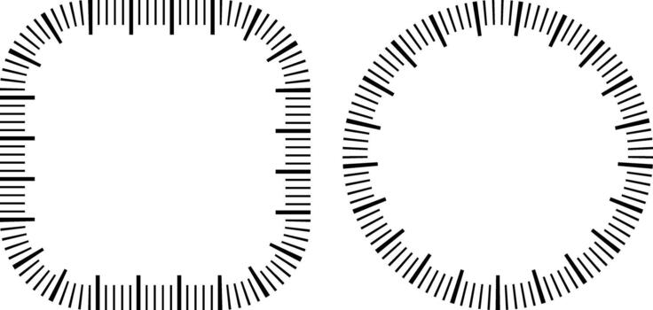 black white square and circular clock face frame vector