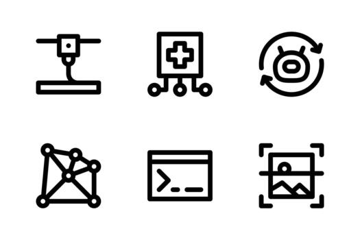 artificial inteligencia icono conjunto incluso 3d impresión, médico tecnología, robot capacitación, profundo aprendiendo, inmediato, y imagen reconocimiento vector