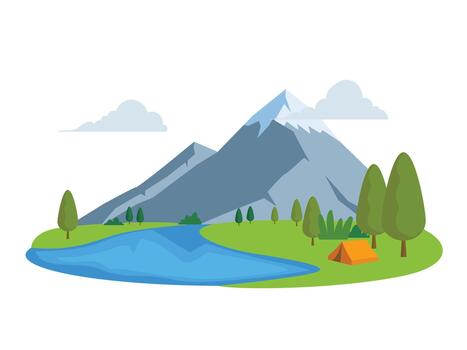 Campground with mountain and lake view vector