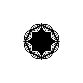 A symmetrical ornate geometric mandala pattern featuring eight stylized petal shapes arranged in a circular formation vector