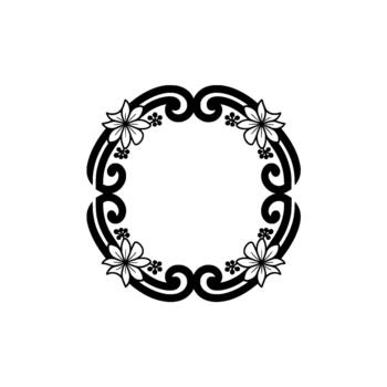 A decorative ornamental circular frame border composed of stylized floral elements and elegant swirling scrollwork in a monochromatic silhouette vector