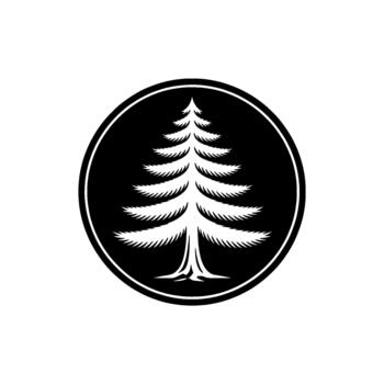 Stylized minimalist monochrome of a coniferous evergreen tree with distinct branches enclosed within a bold circle vector