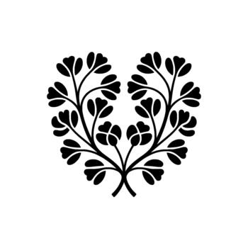 A symmetrical stylized floral resembling a heart shape with delicate cloverlike leaves and branching stems vector