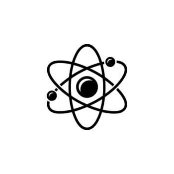 A clean and minimalist illustration representing an atomic structure with orbiting electrons around a central nucleus isolated vector