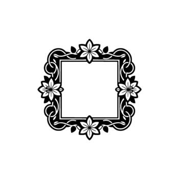 Ornate square floral frame with glowing outline and empty space for text vector