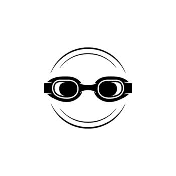 Minimalist silhouette of swimming goggles with circular framing representing a face or abstract head shape vector