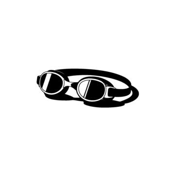 A stark illustration of classic swimming goggles with reflective lenses and a elastic strap casting a subtle shadow vector