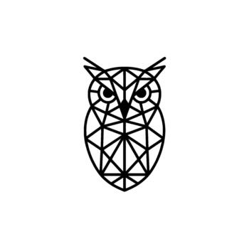 A minimalist geometric outline of an owl constructed with sharp angular lines and triangular shapes isolated vector