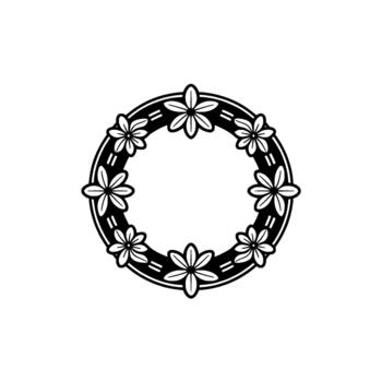 A simple yet elegant featuring a circular frame adorned with multiple stylized flowers and parallel lines vector