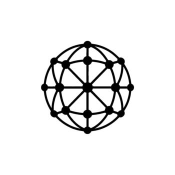 A minimalist of a global network represented by a sphere with interconnected nodes and connecting lines vector