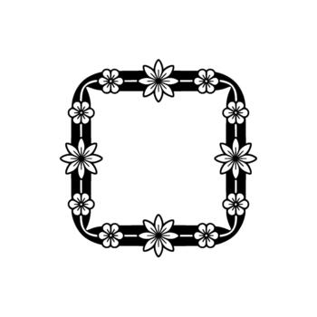 A sophisticated illustration of a decorative square frame adorned with alternating larger and smaller floral motifs vector