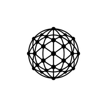 A minimalist geometric abstract line art illustration of a connected globe network composed of nodes and lines vector
