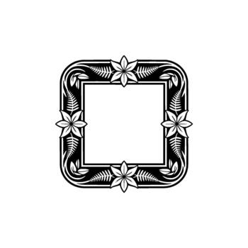 A decorative square frame with rounded corners featuring a symmetrical floral and fern leaf motif vector