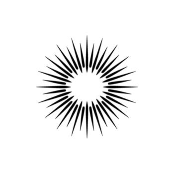A minimalist abstract sunburst with sharp pointed rays emanating from a central void vector