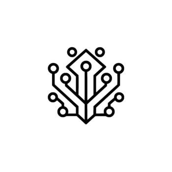 Abstract digital circuit board tree stylized with connected nodes and lines vector