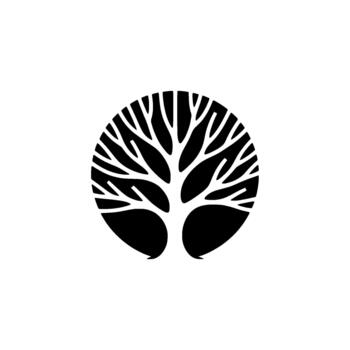 un rígido minimalista de un estilizado árbol silueta adjunto dentro un Perfecto circular marco vector