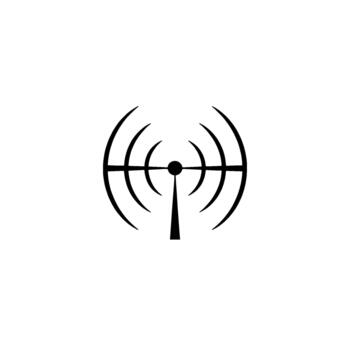 Minimalist silhouette representing a radio tower broadcasting signal waves with concentric circles vector