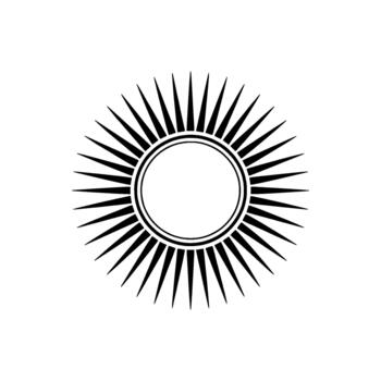 A stylized geometric sunburst with radiating sharp triangular rays and a double circular outline centered vector