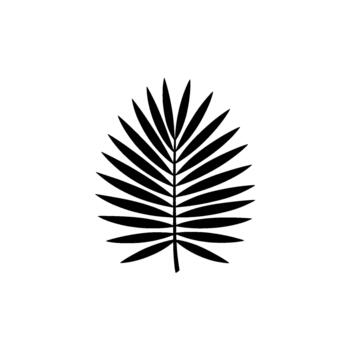 A stark silhouette of a single elegant palm frond with pointed segments radiating from a central stem vector