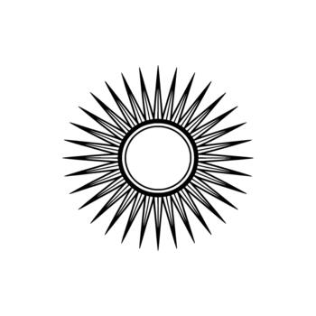 Stylized abstract geometric sunburst emblem with sharp rays radiating from a central circular emblem vector