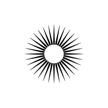 A striking minimalist abstract sunburst with sharp triangular rays emanating from a central circle vector