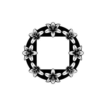 A striking featuring a circular frame adorned with stylized lilies encircling a central square opening vector