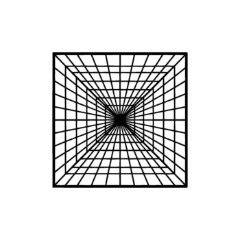 Abstract geometric wireframe tunnel illusion with concentric squares and converging grid lines creating a sense of depth vector