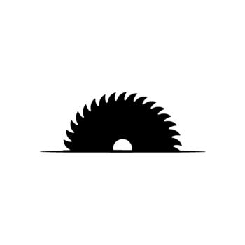 A stark and minimalist silhouette of a circular saw blade with sharp teeth and a central circular cutout isolated vector