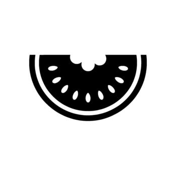 A stark silhouette of a single slice of kiwi fruit with its characteristic seeds depicted as small oval shapes vector