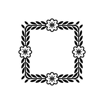 Elegant square frame with stylized floral and leaf motifs surrounding a translucent Gothic letter R monogram vector