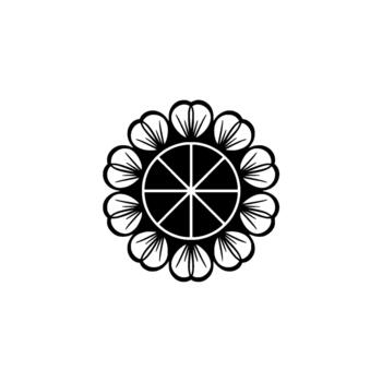 un estilizado circular floral emblema con ocho simétrico como un pétalo segmentos radiante desde un central segmentario circulo vector