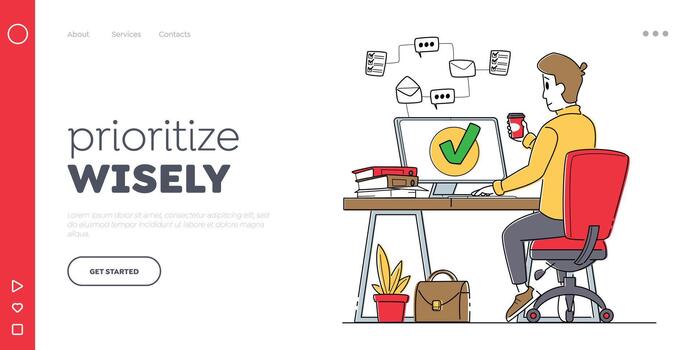 Time Management, Work Productivity Landing Page Template. Business Working Process Organization Concept vector