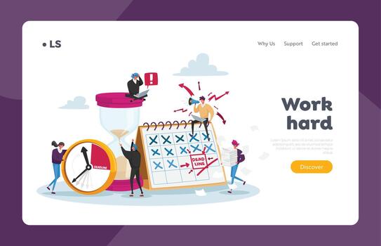 Workflow Organization Landing Page Template. Tiny Office Characters Overload at Work with Docs. Managers with Documents vector
