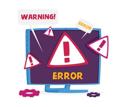 Pc Monitor with System Error Warning on Screen. Professional Technical Help, Site under Construction, Client Support vector