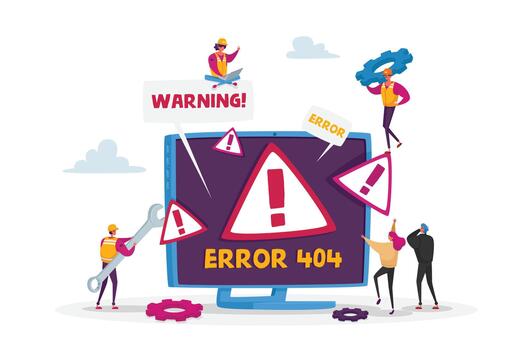 Website Error 404 Page with Tiny Characters Holding Tools for Repair. Page Not Found , Broken Internet Connection vector