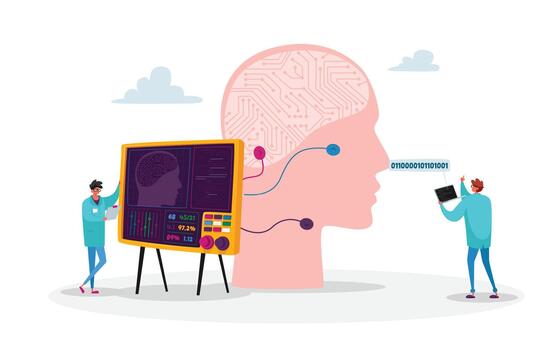 ingenieros crear artificial inteligencia. futurista innovador tecnologías, científico hacer Ingenieria cálculos vector