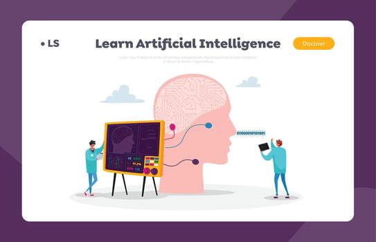 ingeniero caracteres crear artificial inteligencia mente aterrizaje página modelo. futurista innovador tecnologías vector