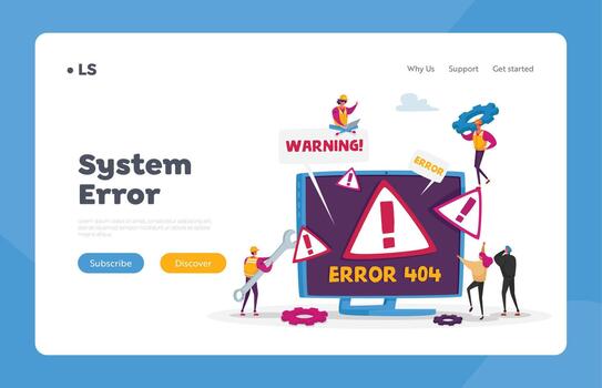 Site Under Construction Landing Page Template. Website Error 404 Page with Tiny Characters Holding Tools for Repair vector