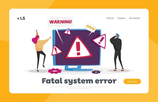 404 Maintenance Error, Page Not Found, Site Under Construction Landing Page Template. Tiny Characters at Huge Computer vector