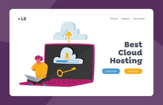 Data Center, Server Digital Technologies Landing Page Template. Web and Cloud Hosting, Virtual Storage. Technologies vector