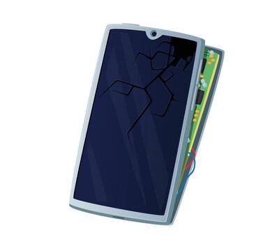 Broken Phone Isolated on White Background. Destroyed Smartphone with Cracks on Screen and Microcircuit, Cellphone vector