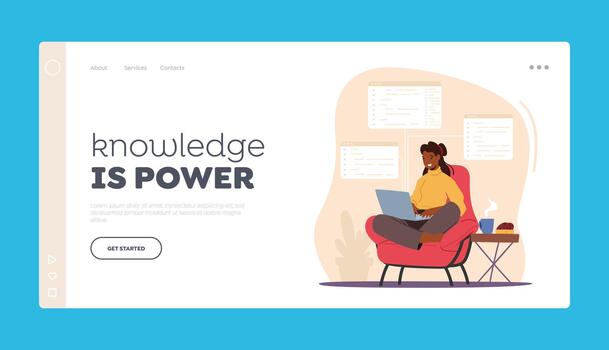 mujer programador hacer sitio o web interfaz proyecto aterrizaje página modelo. hembra personaje sitio web desarrollador vector