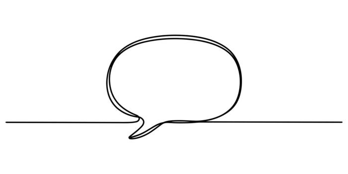 Continuous line art of a speech bubble on white for communication. vector