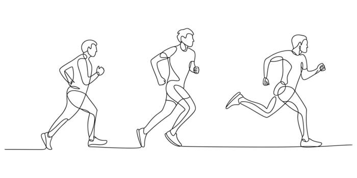 Continuous line drawing of a man running, showing motion concept vector